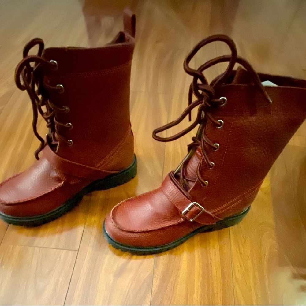 🧱Women’s Brick Red Leather Moto combat Boots 🧱
